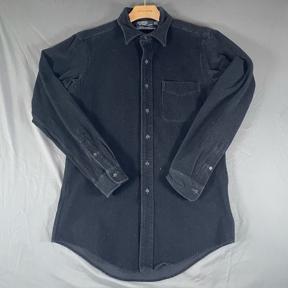 Polo Ralph Lauren Corduroy Shirt Men's Medium Long Sleeve Black Lowell Sport